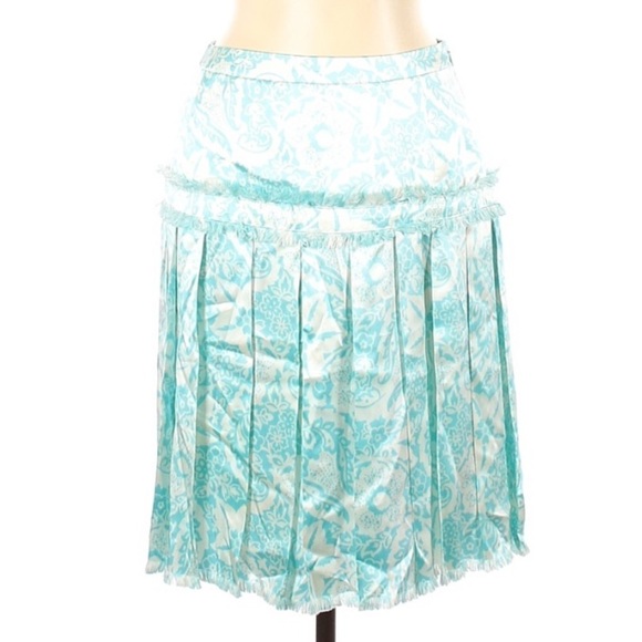 Oscar De La Renta Silk Pleated a line mini skirt aqua blue - Picture 1 of 9